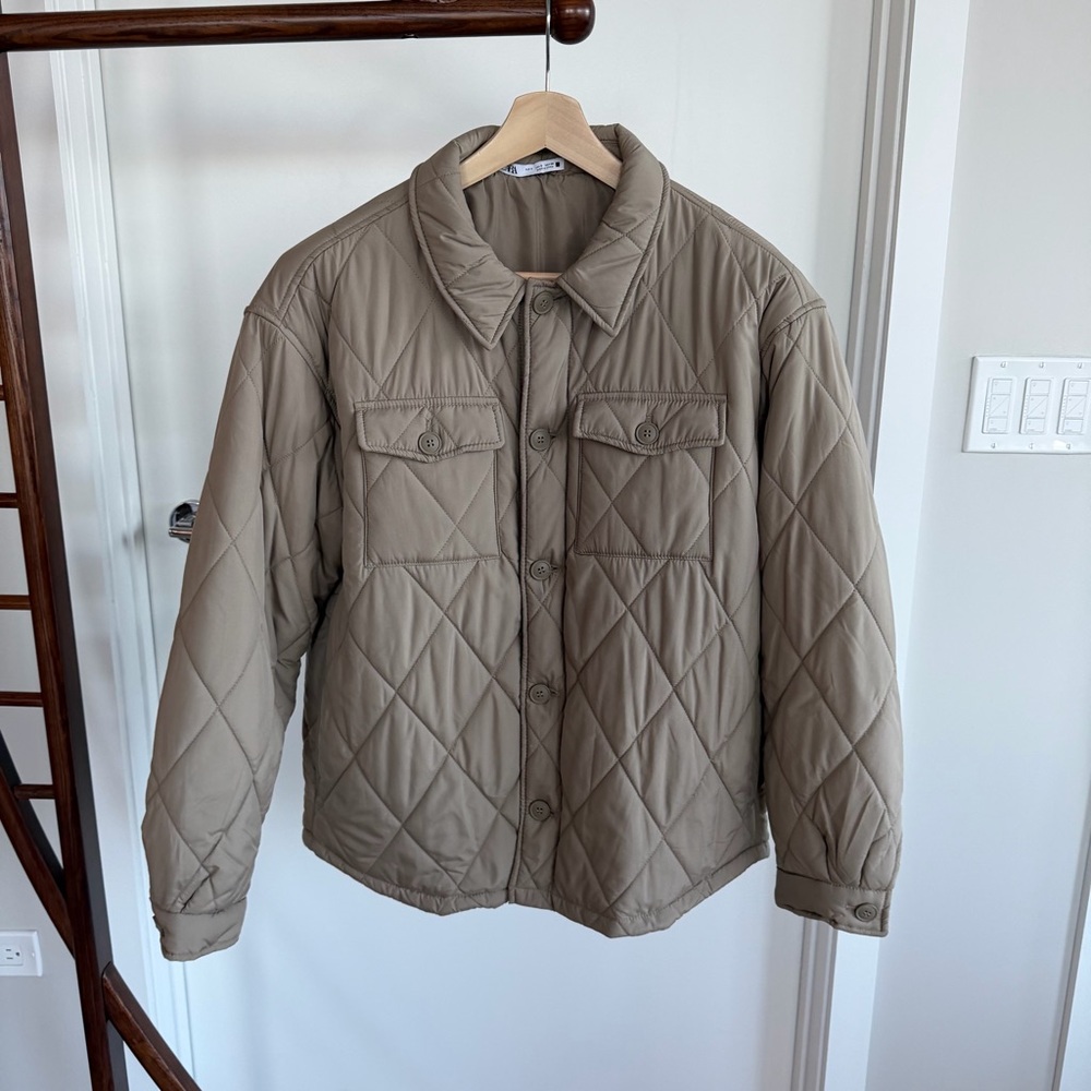 Zara Men's Quilted Shirt Jacket - Brown